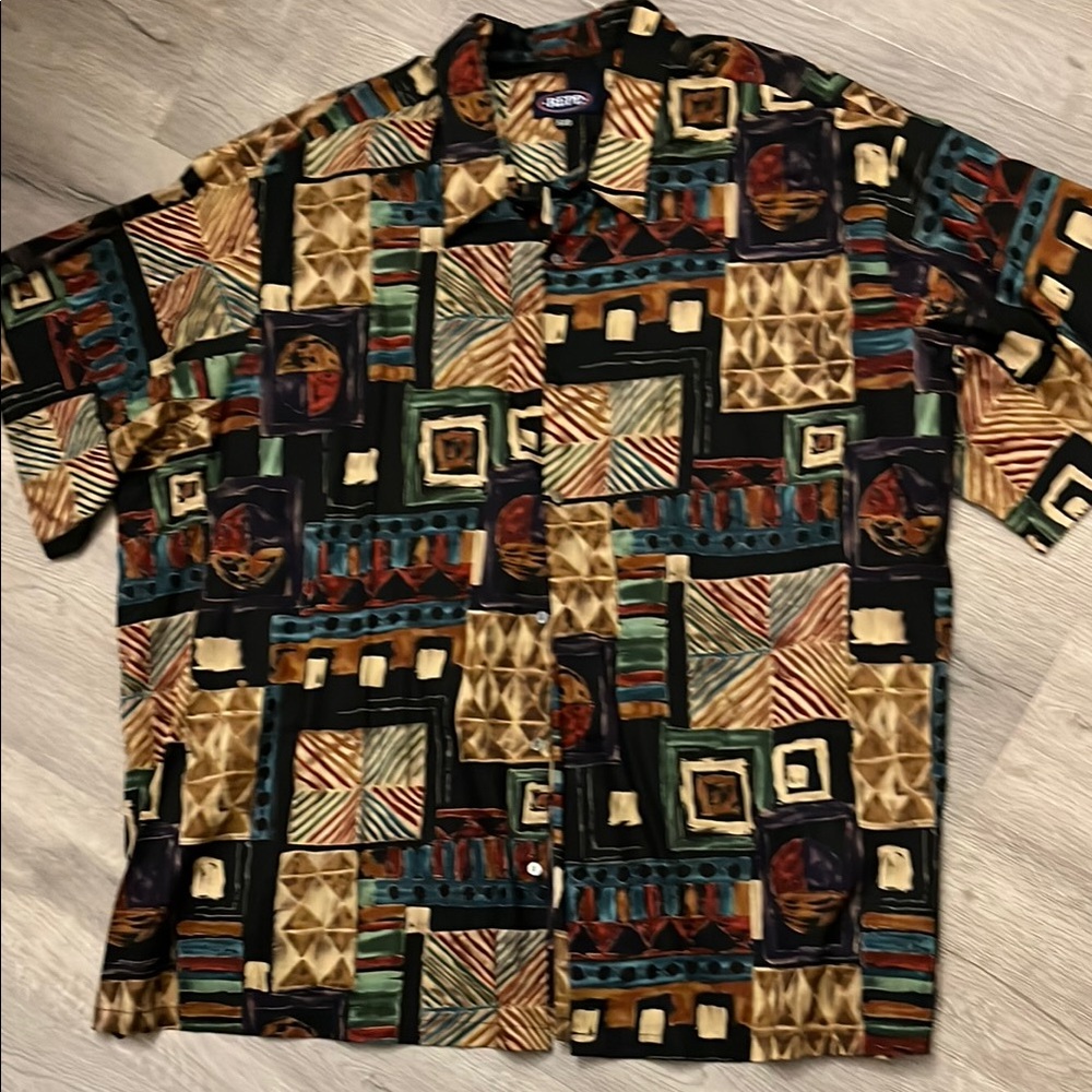 Repp Ltd  Black and Brown Casual Button Down Shirt with Geometric Design SZ 5XB